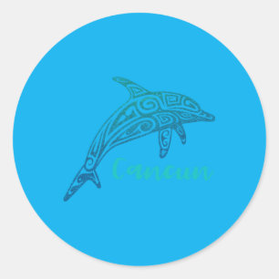 Adesivo Redondo Retro Cancun México Souvernier Tribal Golfinho