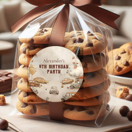 Adesivo Redondo Retro Car Themed Kids Birthday