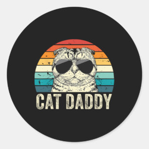 Adesivo Redondo Retro Cat Pai Vintage - Dobra escocesa escocesa en