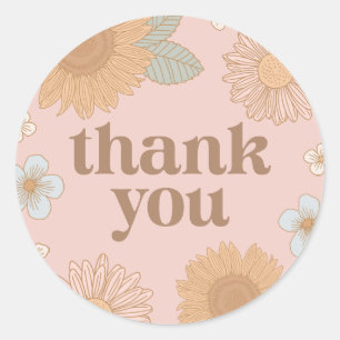 Adesivo Redondo Retro Chá de fraldas De Flor Selvagem Obrigado