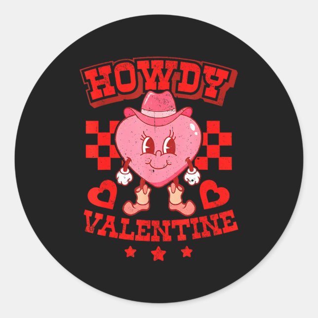 Adesivo Redondo Retro Checkered Howdy Western Valentines Day Cowbo (Frente)