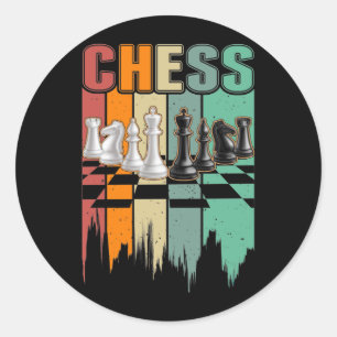 Adesivo Redondo Retro Chess Peças Chessboard Vintage jogo de Cons