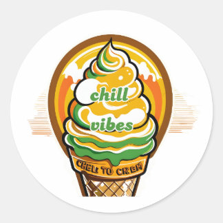 Adesivo Redondo Retro Chill Vibes Ice Cream Sticker - Summer Sunbu