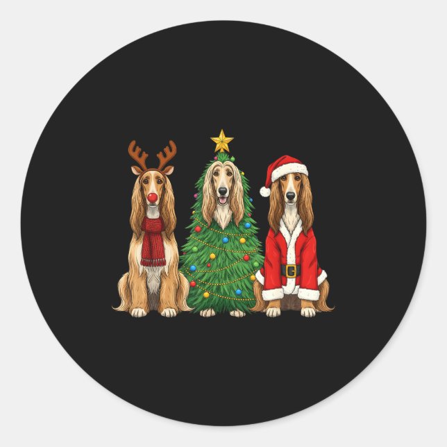 Adesivo Redondo Retro Christmas Afghan Hound Santa Reindeer Dog Lo (Frente)