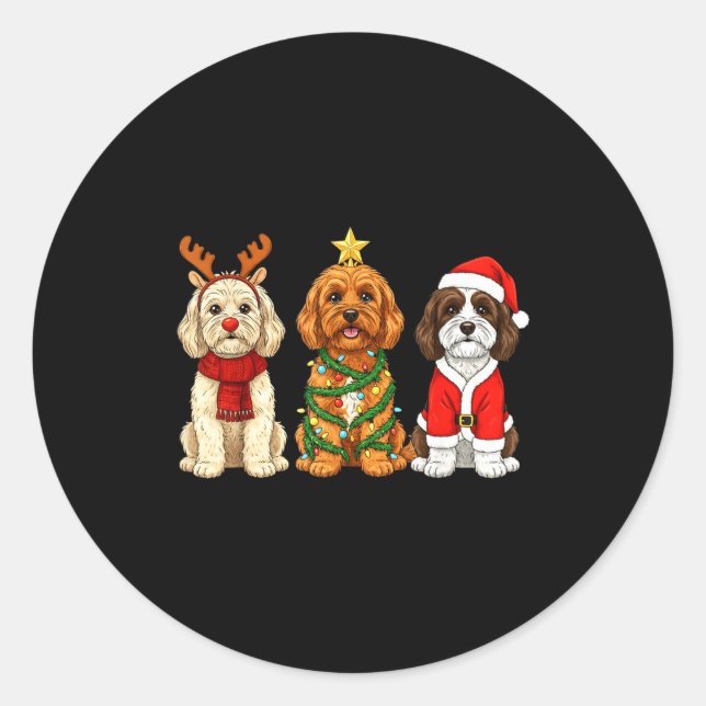Adesivo Redondo Retro Christmas Ao Santa Reindeer Dog Lover  (Frente)