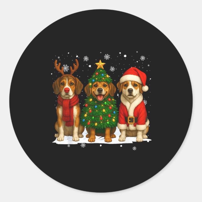 Adesivo Redondo Retro Christmas Beagle Santa Reindeer Dog Lover  (Frente)