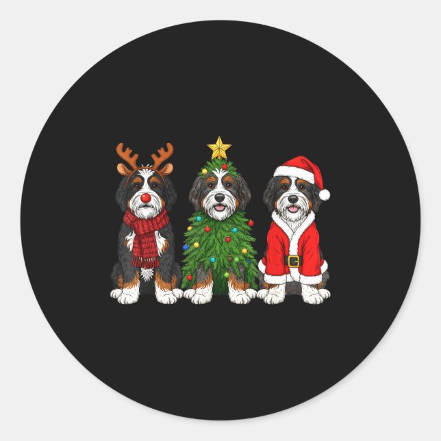 Adesivo Redondo Retro Christmas Bernedoodle Santa Reindeer Dog Lov (Frente)