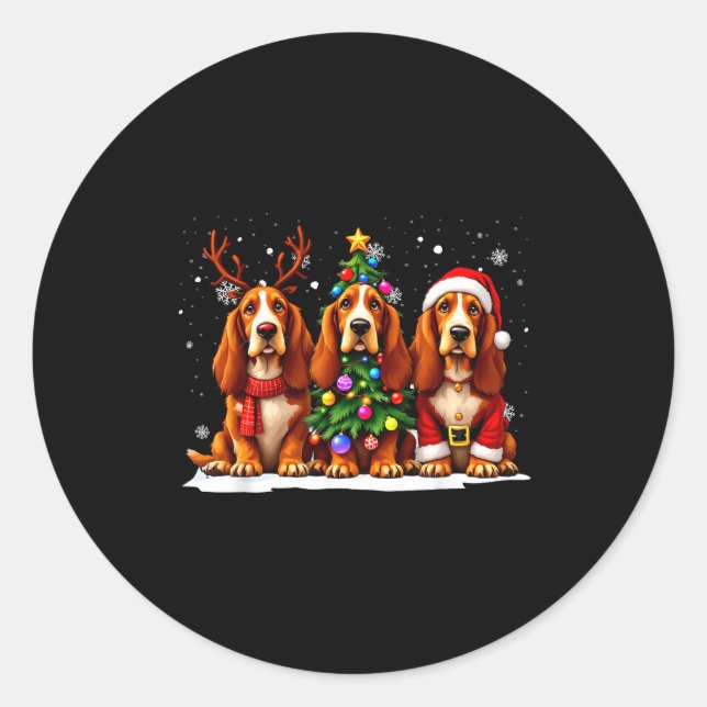 Adesivo Redondo Retro Christmas Bet Hound Santa Reindeer Dog Lover (Frente)