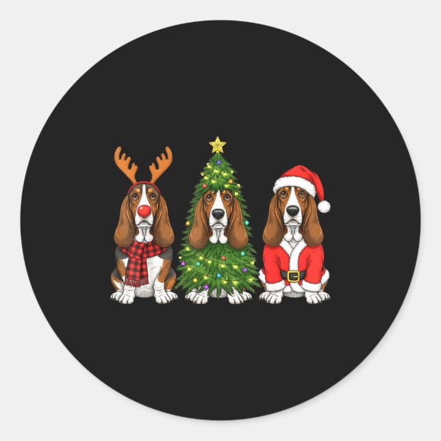 Adesivo Redondo Retro Christmas Bet Hound Santa Reindeer Dog Lover (Frente)