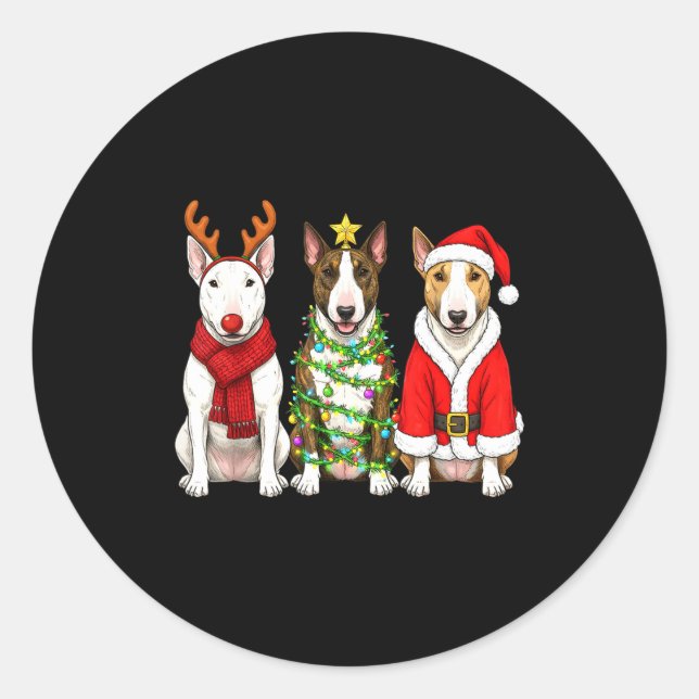 Adesivo Redondo Retro Christmas Bull Terrier Santa Reindeer Dog Lo (Frente)