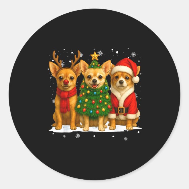 Adesivo Redondo Retro Christmas Chihuahua Santa Reindeer Dog Lover (Frente)