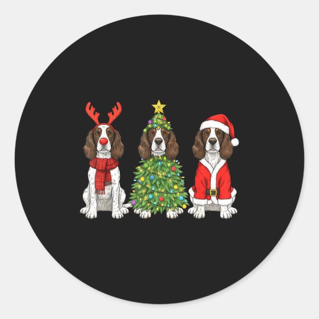 Adesivo Redondo Retro Christmas English Springer Spaniel Santa Rei (Frente)