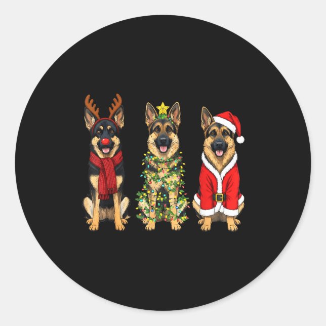 Adesivo Redondo Retro Christmas German Shepherd Santa Reindeer Gsd (Frente)