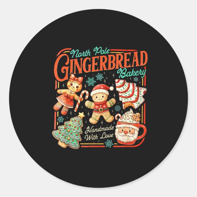 Adesivo Redondo Retro Christmas Gingerbread Bakery North Le Cookie (Frente)