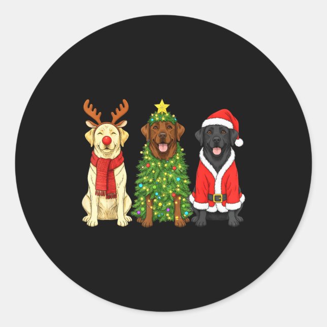 Adesivo Redondo Retro Christmas Labrador Retriever Santa Reindeer  (Frente)