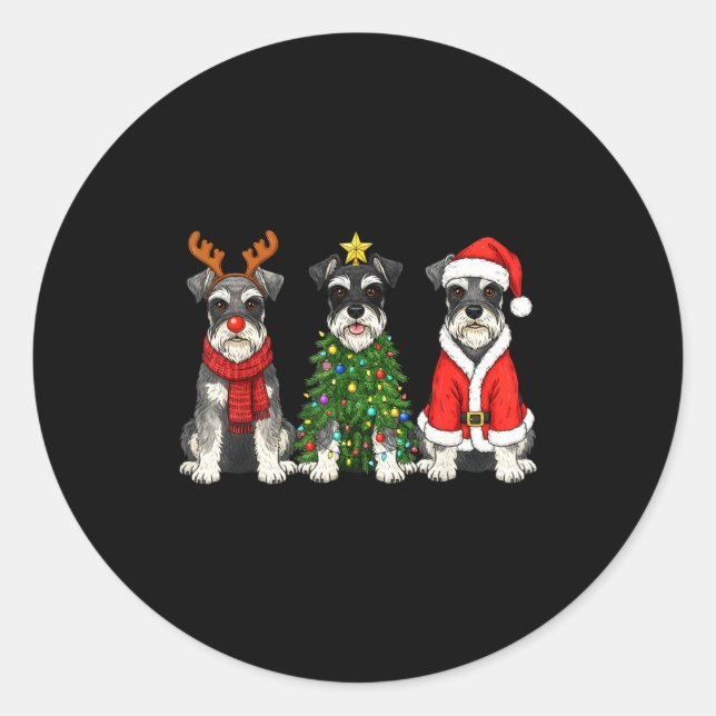 Adesivo Redondo Retro Christmas Miniature Schnauzer Santa Reindeer (Frente)