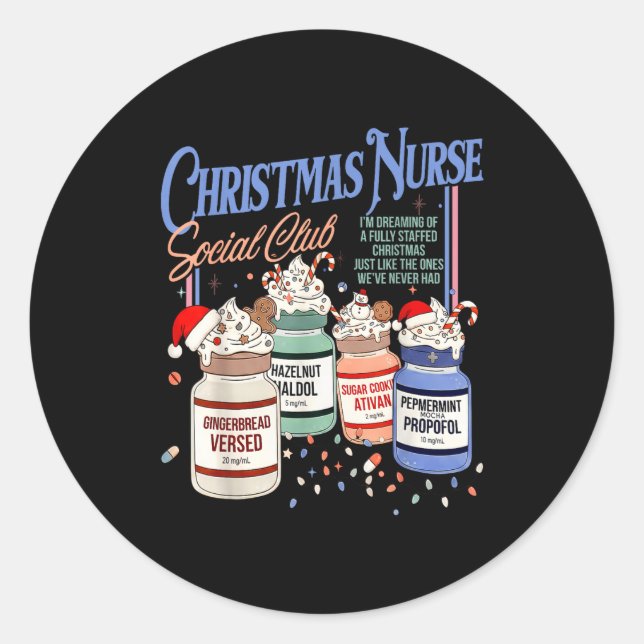 Adesivo Redondo Retro Christmas Nurse Social Icu Nurse Profol Xmas (Frente)