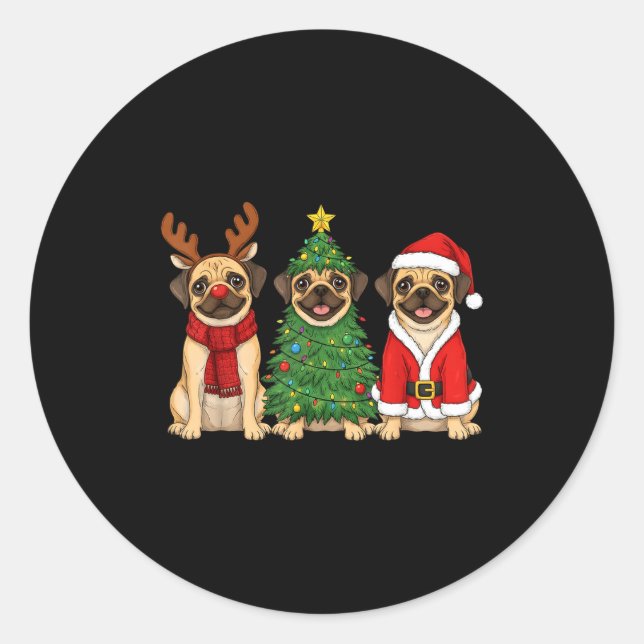 Adesivo Redondo Retro Christmas Puggle Santa Reindeer Dog Lover  (Frente)