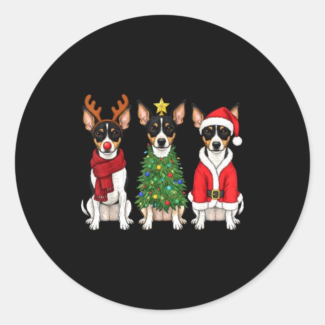 Adesivo Redondo Retro Christmas Rat Terrier Santa Reindeer Dog Lov (Frente)