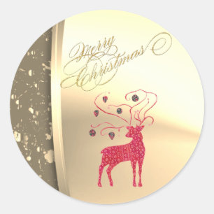Adesivo Redondo Retro Christmas Reindeaux Faux Dourado