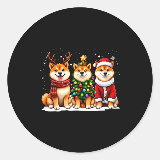 Adesivo Redondo Retro Christmas Shiba Inu Santa Reindeer Dog Lover (Frente)