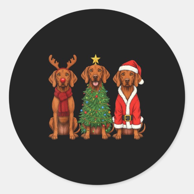 Adesivo Redondo Retro Christmas Vizsla Santa Reindeer Dog Lover  (Frente)