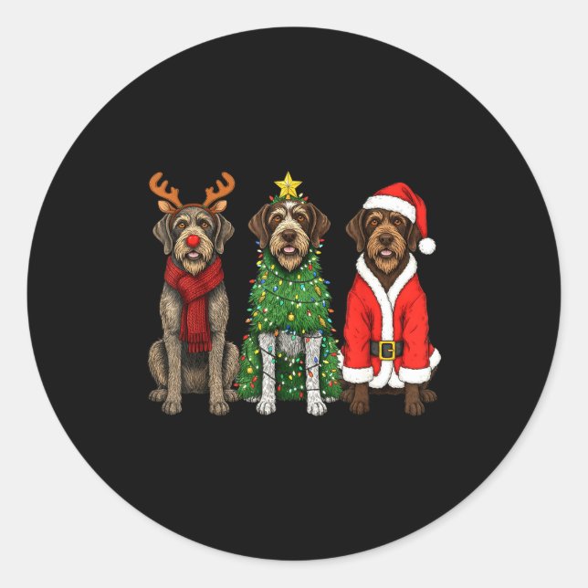 Adesivo Redondo Retro Christmas Wirehaired Inting Griffon Santa Re (Frente)