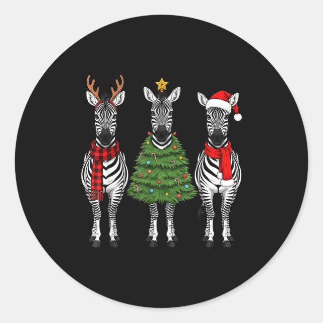 Adesivo Redondo Retro Christmas Zebra Santa Reindeer Safari Animal (Frente)