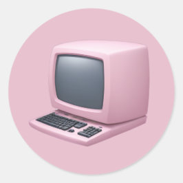 Adesivo Redondo Retro Computador Rosa Emoji