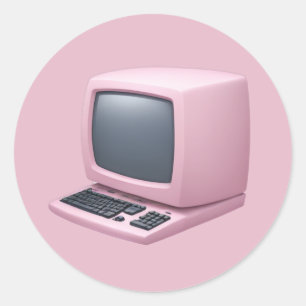 Adesivo Redondo Retro Computador Rosa Emoji