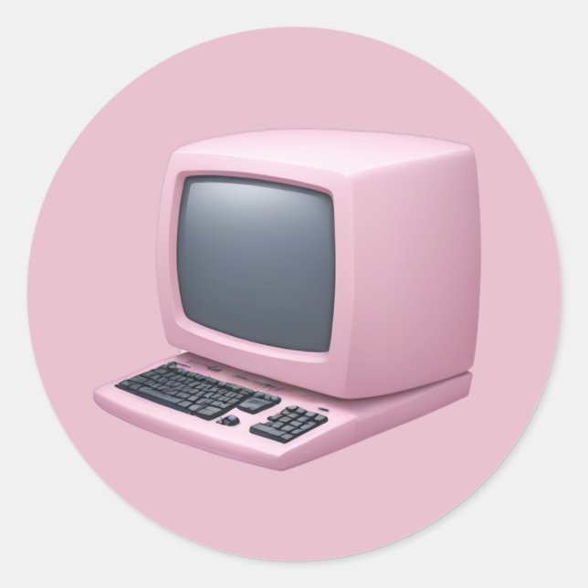 Adesivo Redondo Retro Computador Rosa Emoji (Frente)