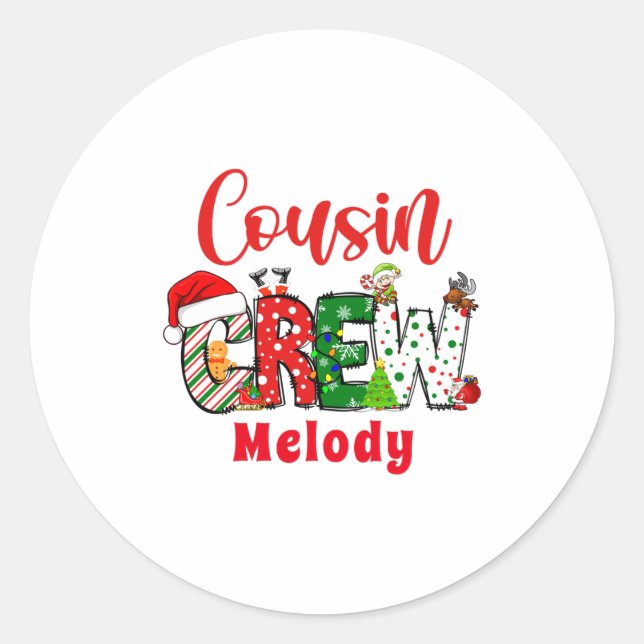 Adesivo Redondo Retro Cousin Crew Christmas Doodle  (Frente)