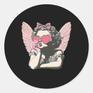 Adesivo Redondo Retro Cupido Dia dos Namorados Fofo Cupido Antigo