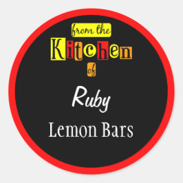 Adesivo Redondo Retro da Cozinha de Letras em Preto Editável