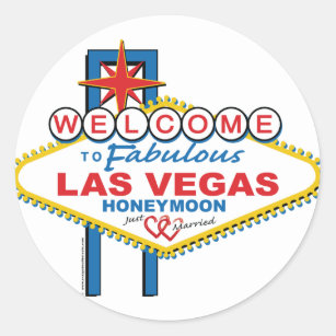Adesivo Redondo Retro da lua de mel de Las Vegas
