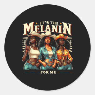 Adesivo Redondo Retrô da Mulher Negra É a Melanina para mim Preto