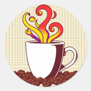 Adesivo Redondo Retro da Taça de Café de Pop Negrito