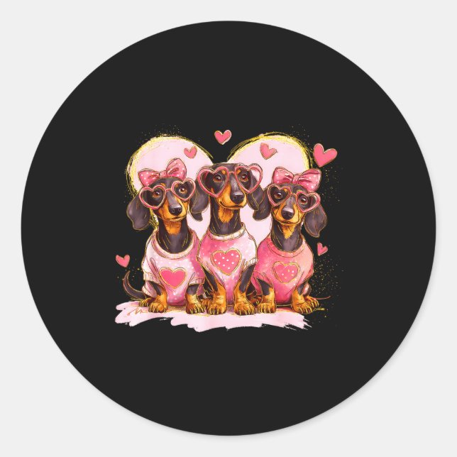 Adesivo Redondo Retro Dachshund With Heart Sungles Valentine's Day (Frente)