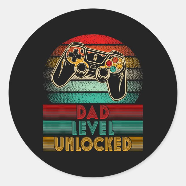 Adesivo Redondo Retro Dad Level Unlocked New Dad Controller Father (Frente)