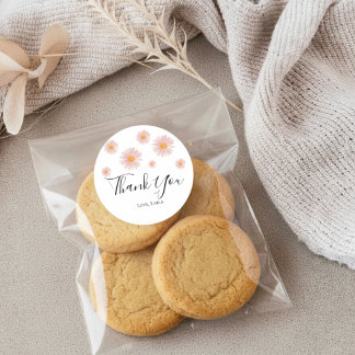 Adesivo Redondo Retro daisy boho floral birthday thank you favor 