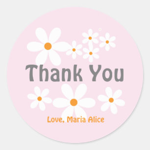 Adesivo Redondo Retro daisy boho floral obrigado de aniversário