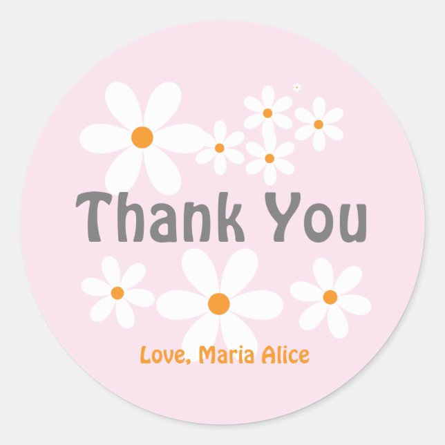 Adesivo Redondo Retro daisy boho floral obrigado de aniversário (Frente)