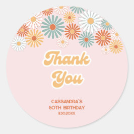 Adesivo Redondo Retro Daisy Boho Groovy Floral Birthday