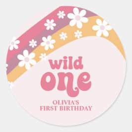 Adesivo Redondo Retro Daisy Boho Wild One Arredondado Clássico