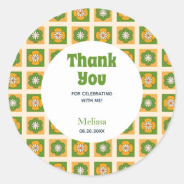 Adesivo Redondo Retro Daisy Flower Checkgreen Obrigado