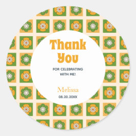 Adesivo Redondo Retro Daisy Flower Verificada Aniversário Obrigado