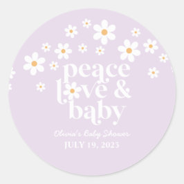 Adesivo Redondo Retro Daisy lavanda boho Chuveiro de Bebê Paz Amor