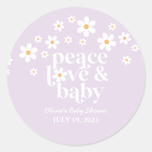 Adesivo Redondo Retro Daisy lavanda boho Chuveiro de Bebê Paz Amor