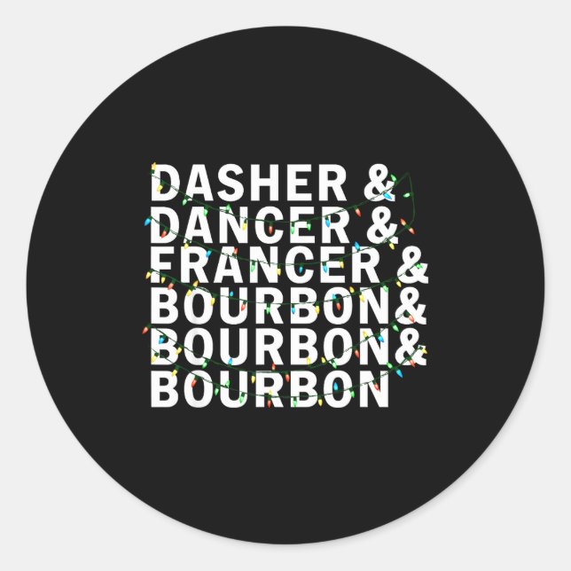 Adesivo Redondo Retro Dasher Dancer Prancer Bourbon Natal Diversão (Frente)