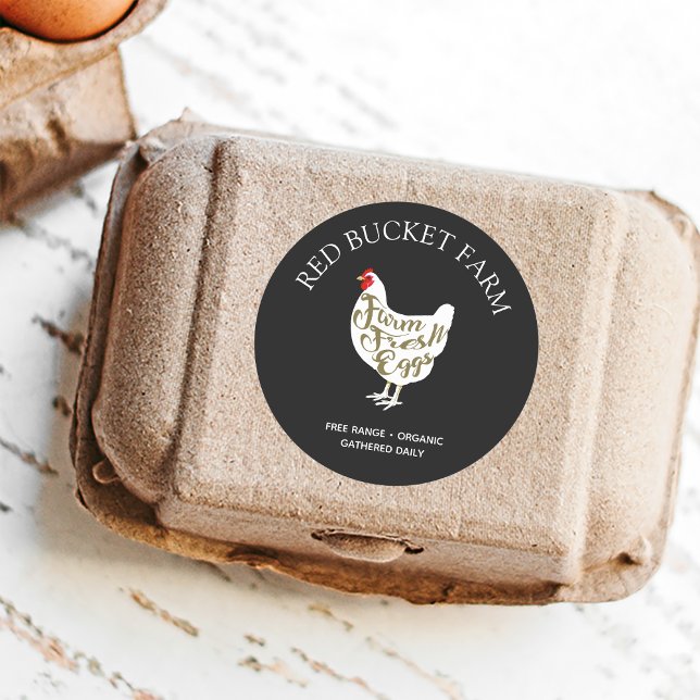 Adesivo Redondo Retro de Ovos de Galinha Frescos de fazenda (Criador carregado)